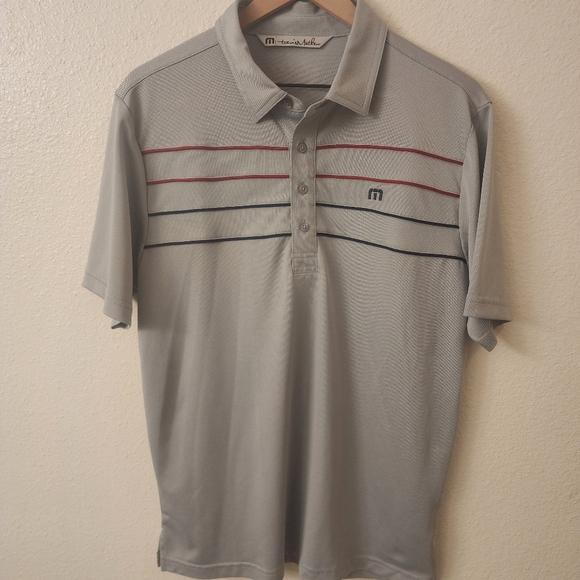 Travis Mathew Gray Striped Golf Polo Shirt Mens Size Medium - Picture 1 of 8